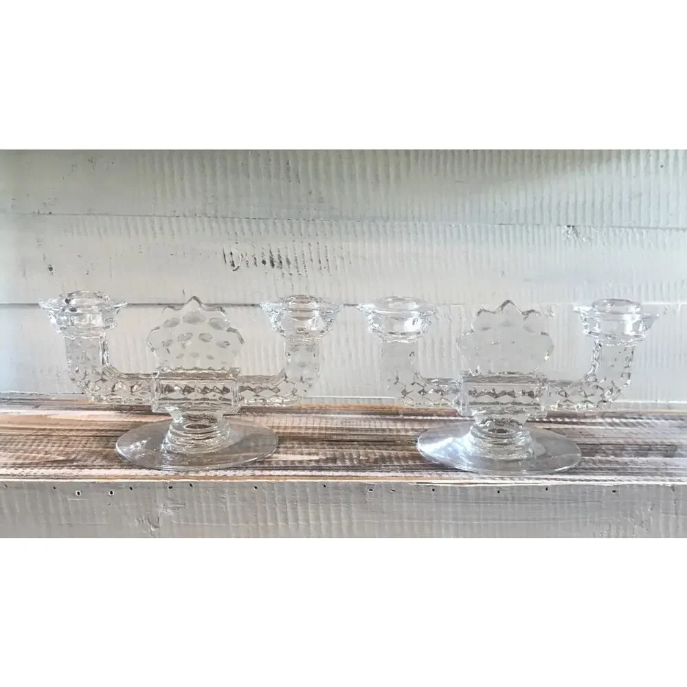 Set 2 Vintage Fostoria Elegant Glass Double Candlesticks Candle Holders 8.625